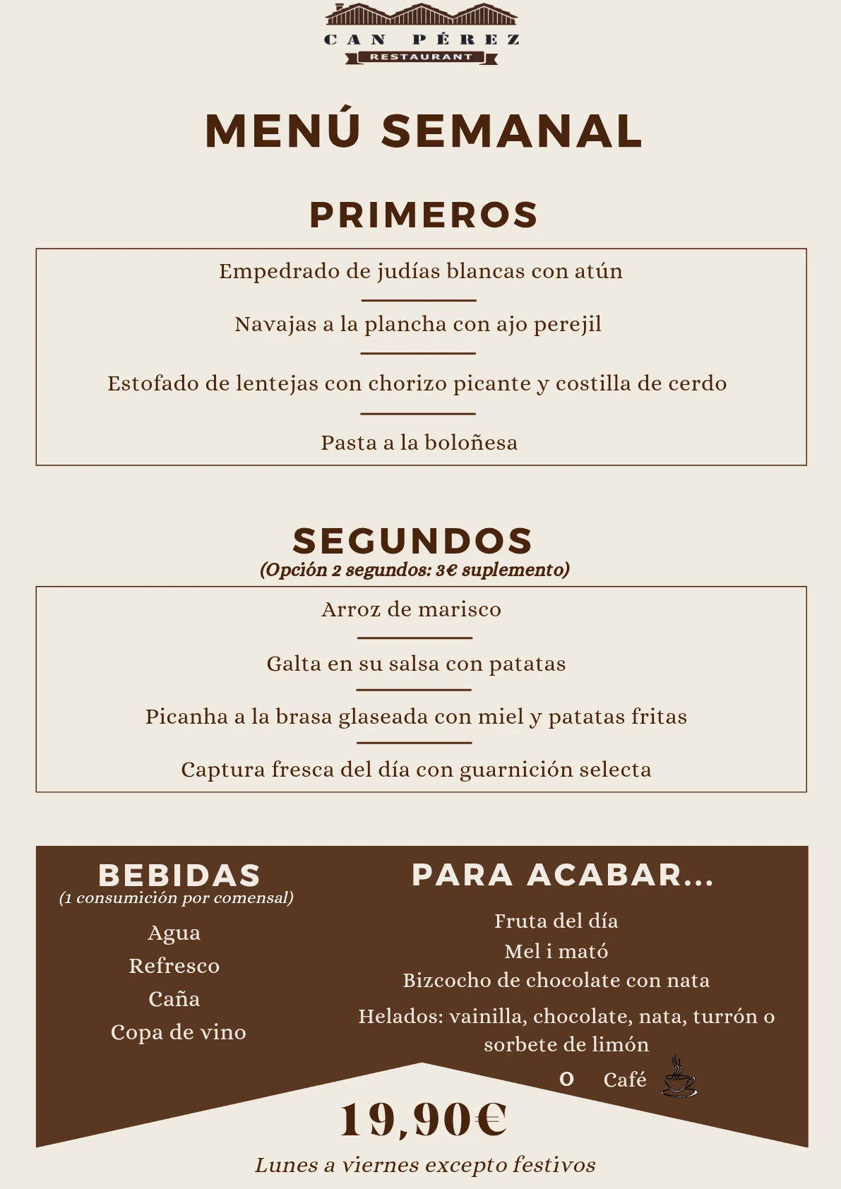 Menú semanal de Can Pérez