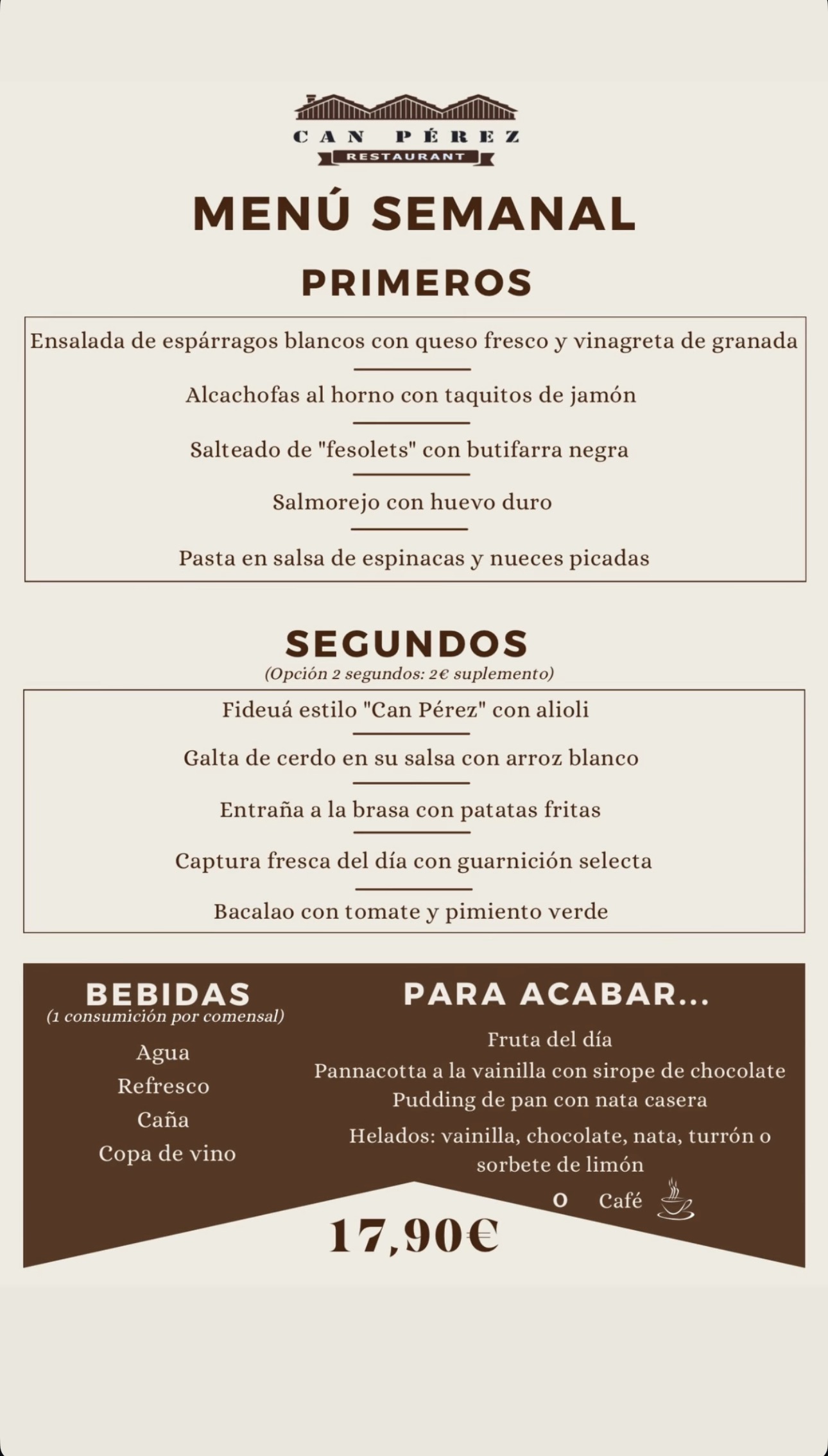 Menú semanal de Can Pérez